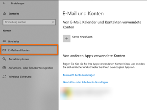 Microsoft-Einstellungen: E-Mail und Konten