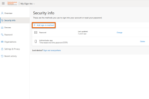 Add sign-in method You are now in your Microsoft account in the security information. Click on "Add sign-in method".