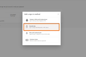 Add sign-in method Select "Security key" from the drop-down menu.