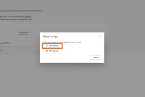 Add sign-in method In the next window, click on USB device. If your end device supports NFC with the Yubikey, you can also select NFC device.