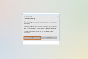 Set up Yubikey The following window may look different depending on the operating system. Here you can see a message under Windows that Microsoft requires metadata from Yubikey in order to be able to log in without the user name. Confirm the window with "OK".