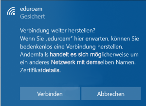 Dialog mit Sicherheitsabfrage ob es sich wirklich um das gewünschte Netzwerk handelt.