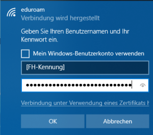 Eingabemaske für die Eingabe der Zugangsdaten.
