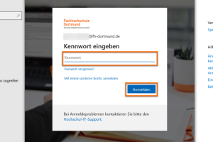 Ein Popup-Fenster fordert Sie auf, Ihr Passwort einzugeben, um sich anzumelden. Ein Button mit der Beschriftung "Anmelden" bestätigt die Eingabe.