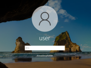 Anmeldebildschirm von Microsoft mit Eingabefeld für die Windows Hello-PIN.