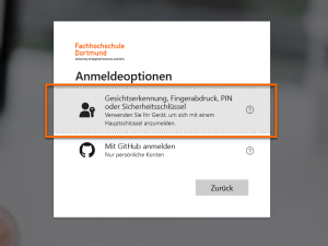 Anmeldebildschirm. Die Option