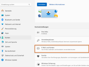Ansicht der Windows-Einstellungen "E-Mail & Konten"
