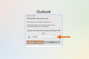PIN eingeben Geben Sie im neuen Fenster Ihre PIN für den Yubikey ein. Bestätigen Sie mit "OK". Hinweis: Dieses Fenster kann je nach Betriebssystem und Webbrowser unterschiedlich aussehen.