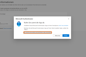 Wählen Sie Ich möchte eine andere Authentifikator-App verwenden aus