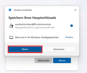 Klicken Sie im Fenster "Speichern ihres Hauptschlüssels" auf "Weiter".