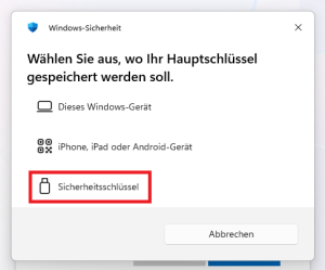 Wählen Sie die Option "Sicherheitsschlüssel".