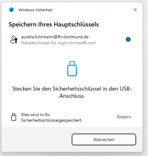 Sie werden aufgefordert ihren Sicherheitsschlüssel(Yubikey) in den USB-Anschluss.