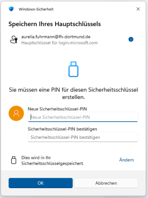 Erstellen Sie einen neuen PIN und bestätigen Sie ihn durch erneute Eingabe im 2. Feld.